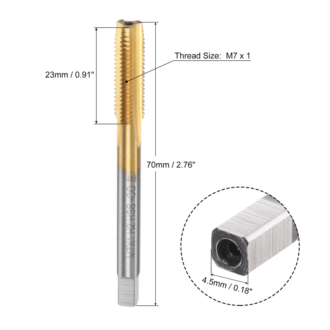 uxcell Uxcell M7 x 1 Left Hand Titanium Coated High Speed Steel Machine Straight Flute Tap