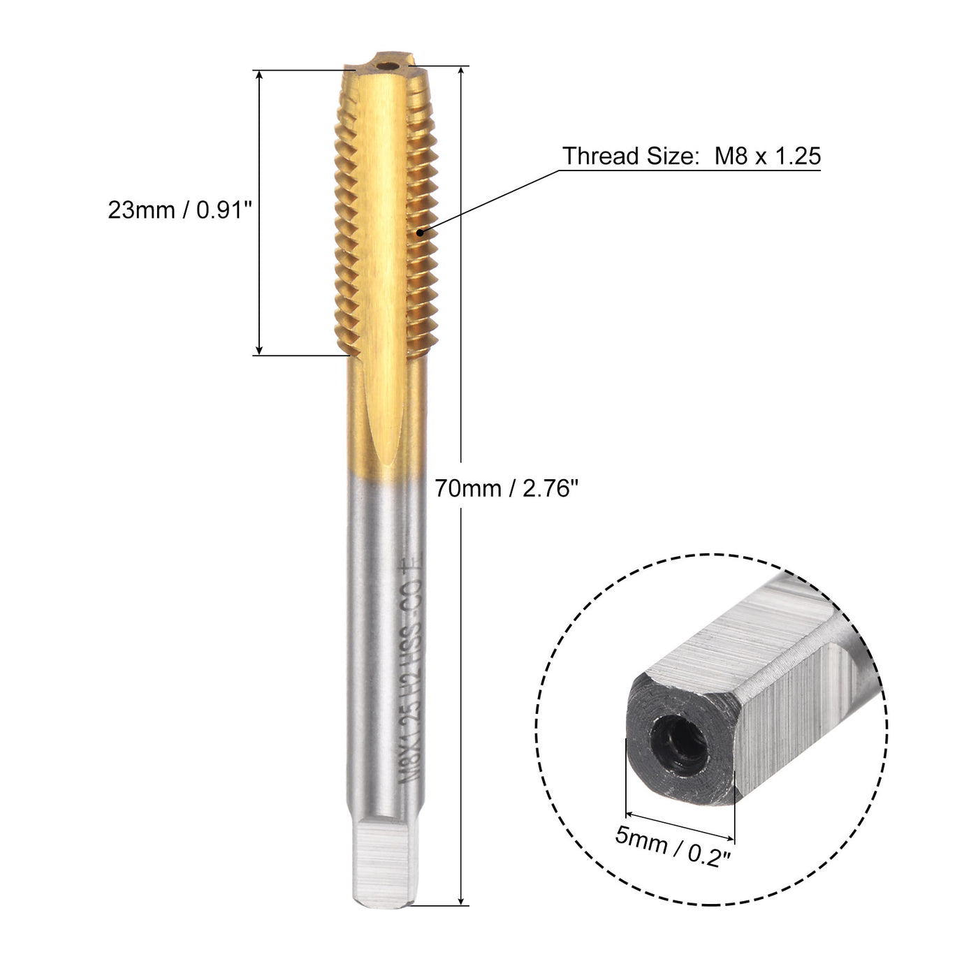 uxcell Uxcell M8 x 1.25 Left Hand Titanium Coated High Speed Steel Machine Straight Flute Tap