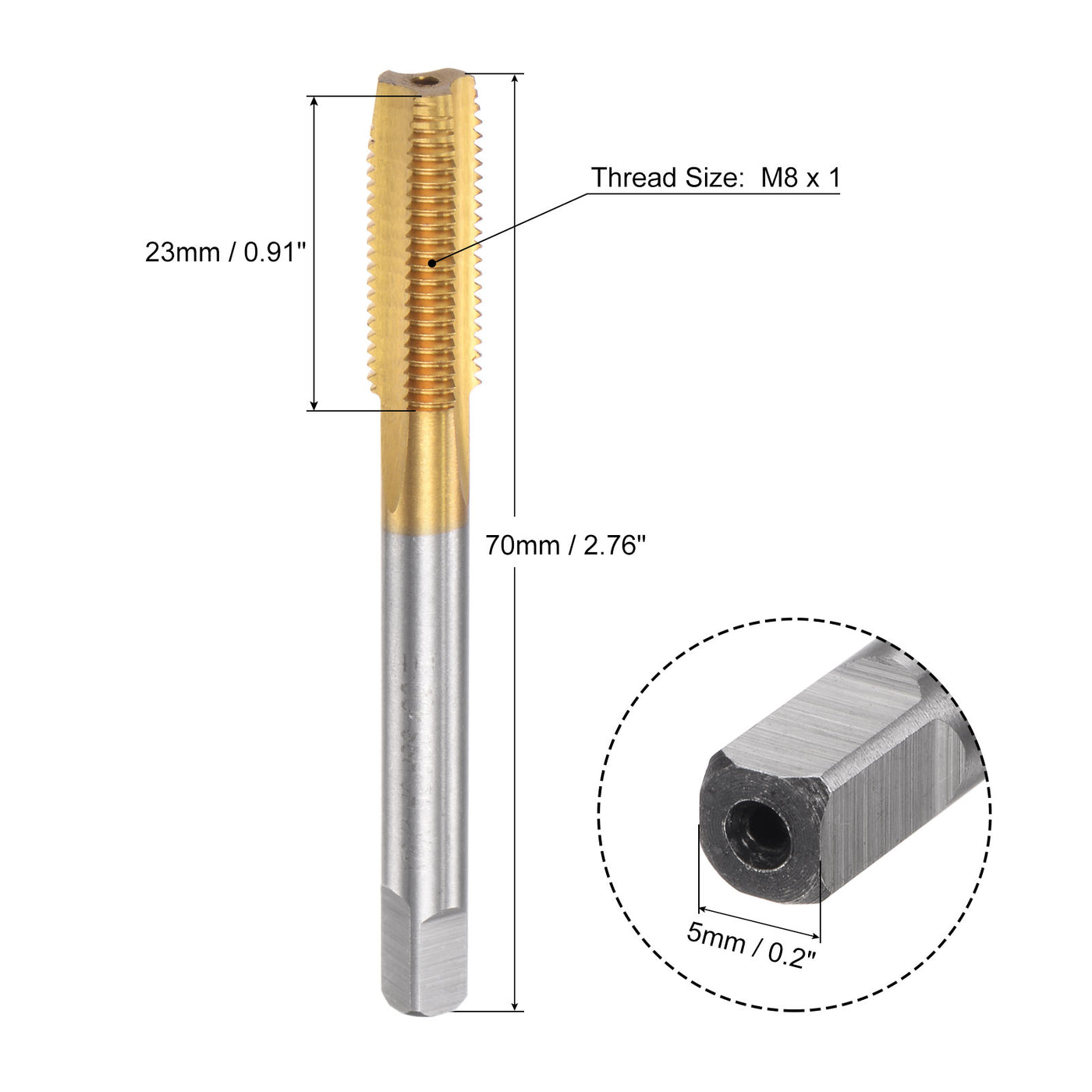 uxcell Uxcell M8 x 1 Left Hand Titanium Coated High Speed Steel Machine Straight Flute Tap