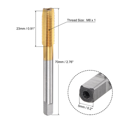 Harfington Uxcell M8 x 1 Left Hand Titanium Coated High Speed Steel Machine Straight Flute Tap