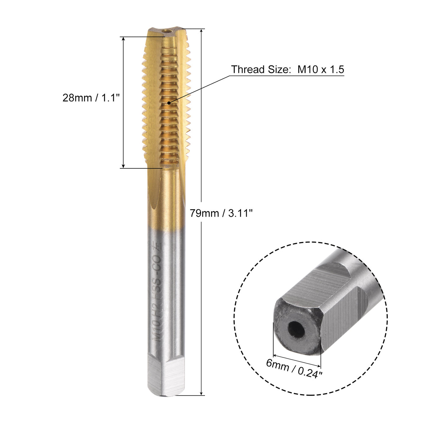 uxcell Uxcell M10 x 1.5 Left Hand Titanium Coated High Speed Steel Machine Straight Flute Tap