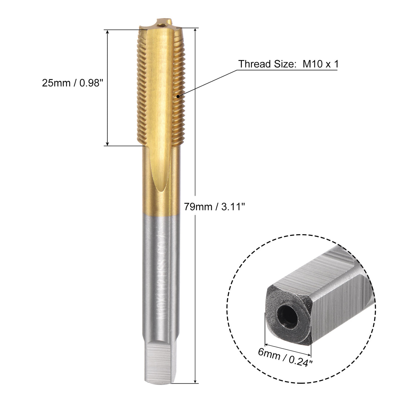 uxcell Uxcell M10 x 1 Left Hand Titanium Coated High Speed Steel Machine Straight Flute Tap