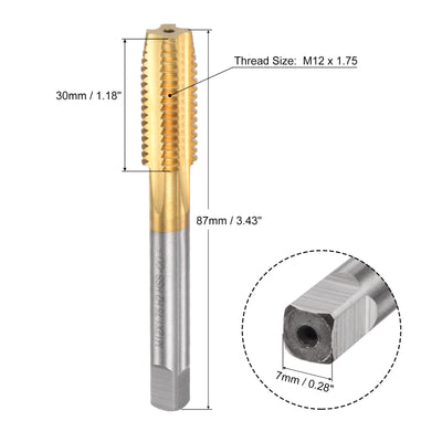 Harfington Uxcell M12 x 1.75 Left Hand Titanium Coated High Speed Steel Machine Straight Flute Tap