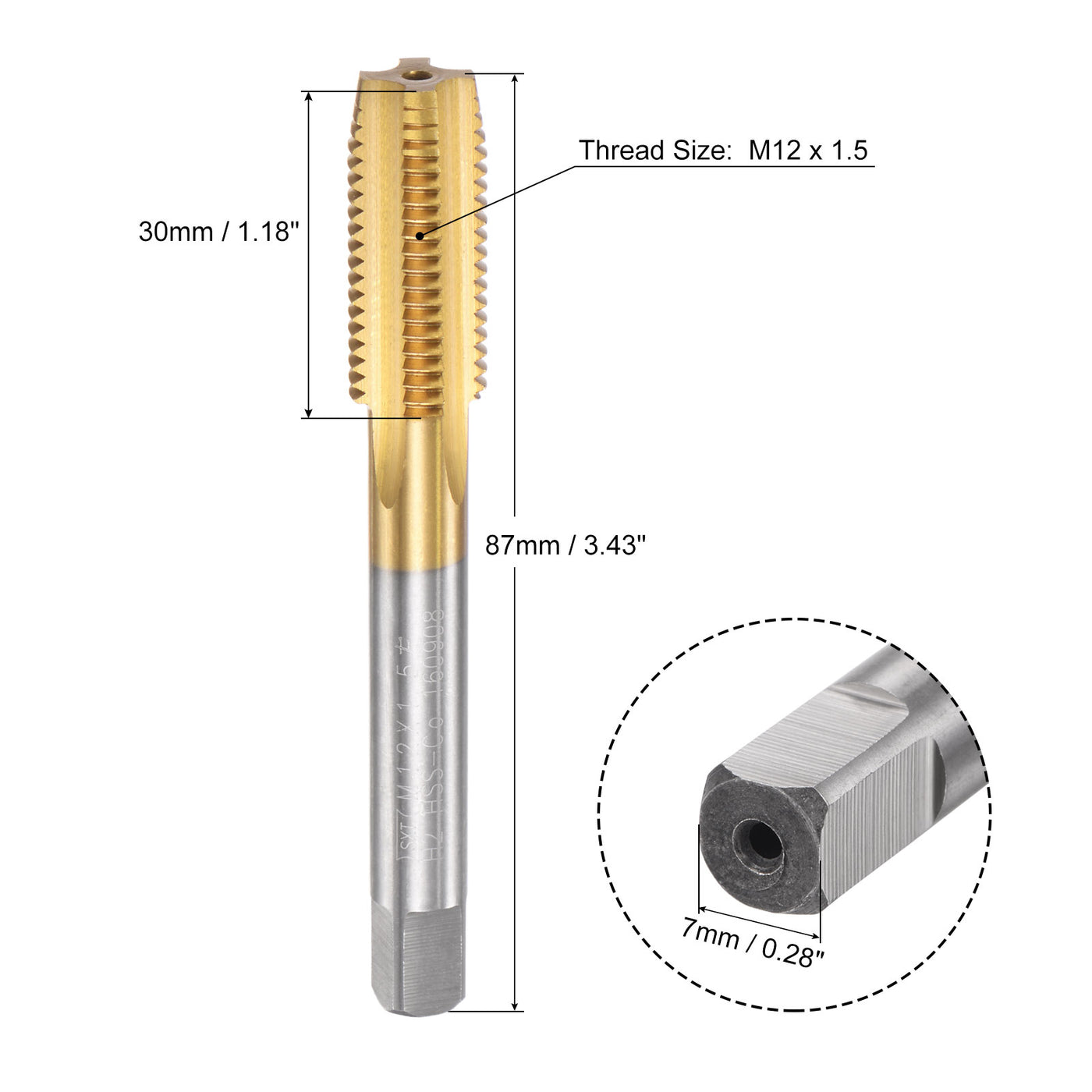 uxcell Uxcell M12 x 1.5 Left Hand Titanium Coated High Speed Steel Machine Straight Flute Tap