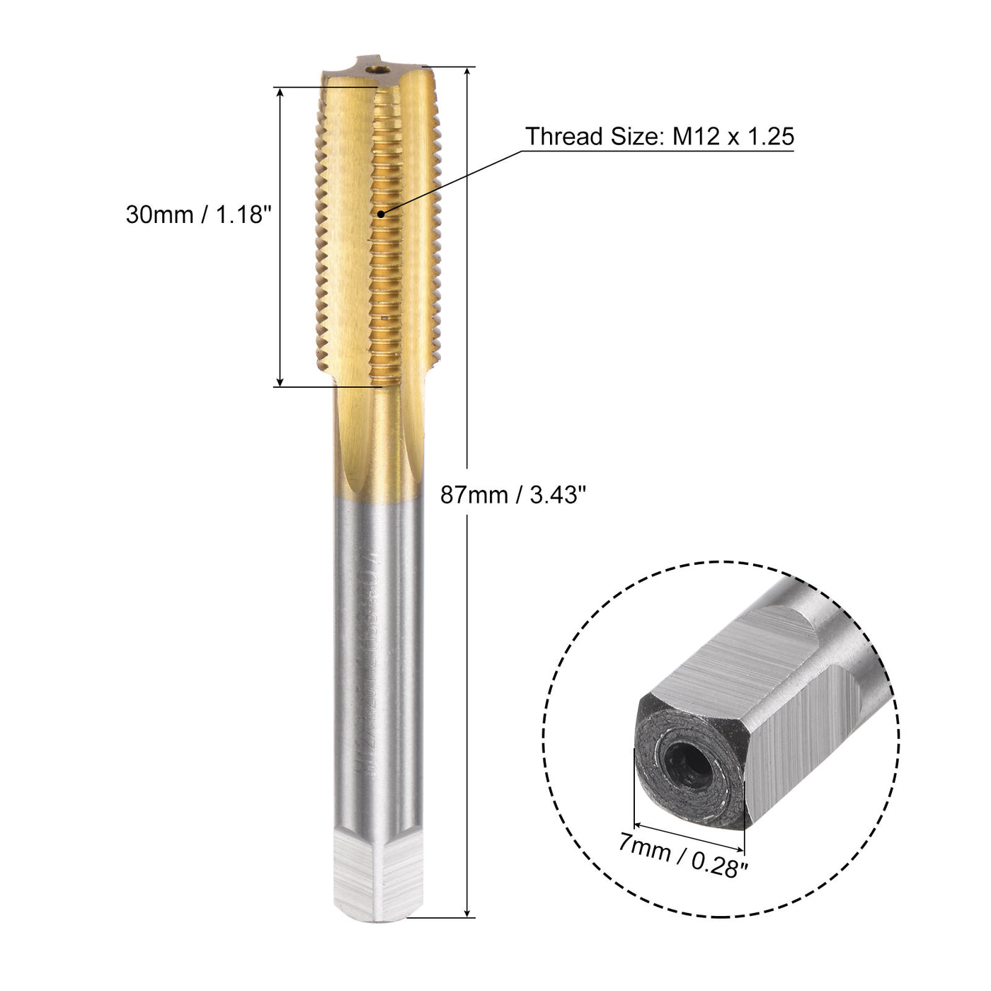 uxcell Uxcell M12 x 1.25 Left Hand Titanium Coated High Speed Steel Machine Straight Flute Tap