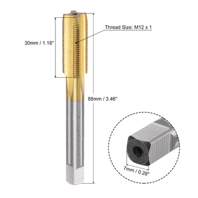 Harfington Uxcell M12 x 1 Left Hand Titanium Coated High Speed Steel Machine Straight Flute Tap