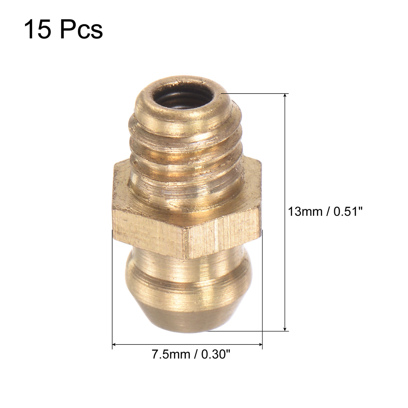 uxcell Uxcell Brass Straight Hydraulic Grease Fitting Accessories M6 x 1mm Thread, 15Pcs