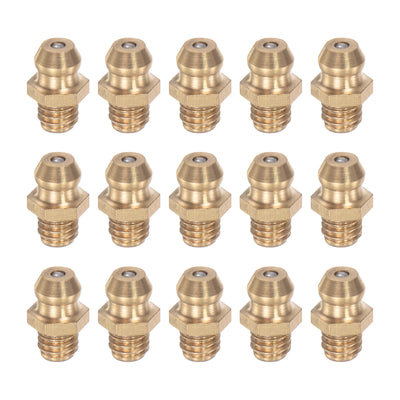 uxcell Uxcell Brass Straight Hydraulic Grease Fitting Accessories M6 x 1mm Thread, 15Pcs