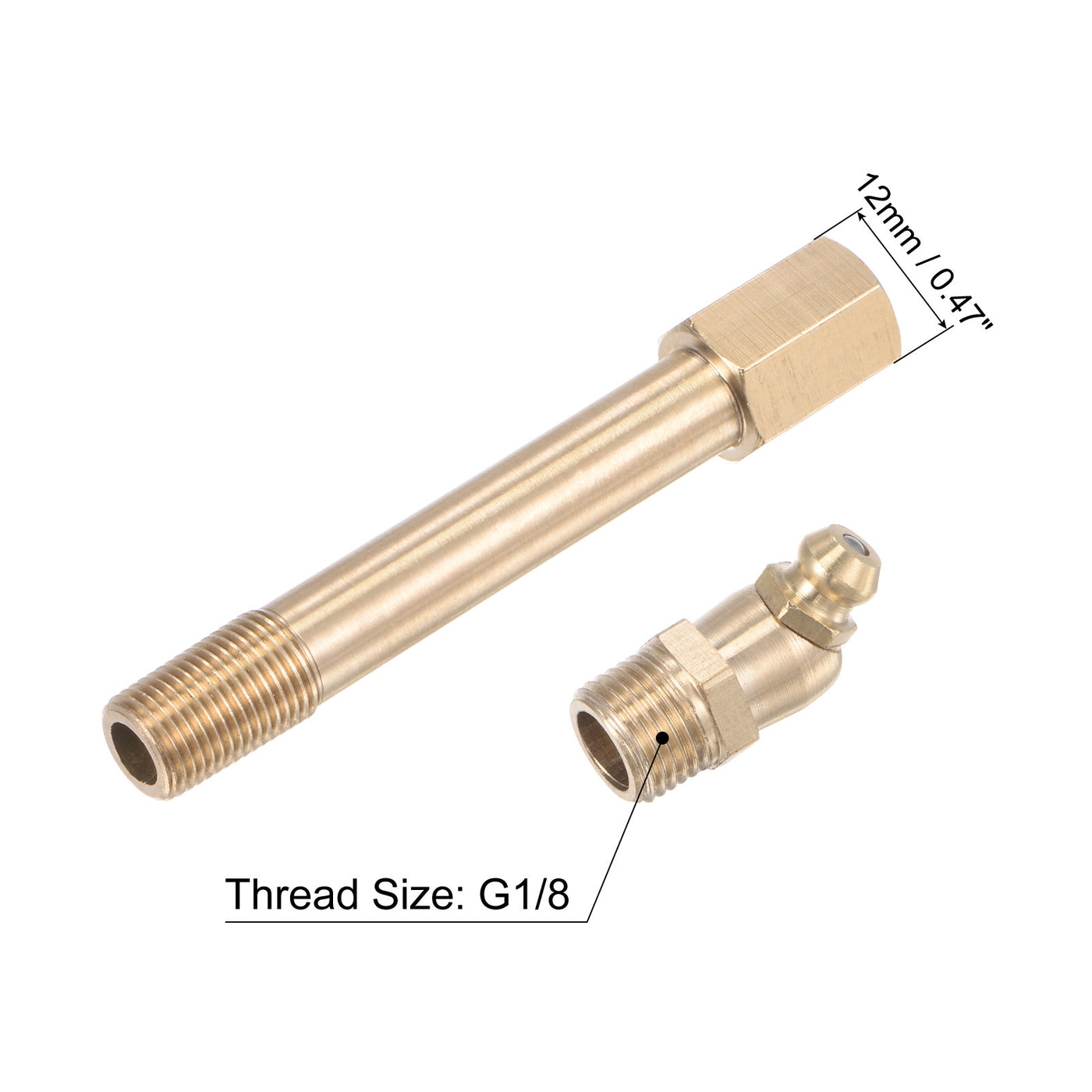 uxcell Uxcell Brass Straight Hydraulic Grease Fitting G1/8 Thread 90mm Length, 2Pcs