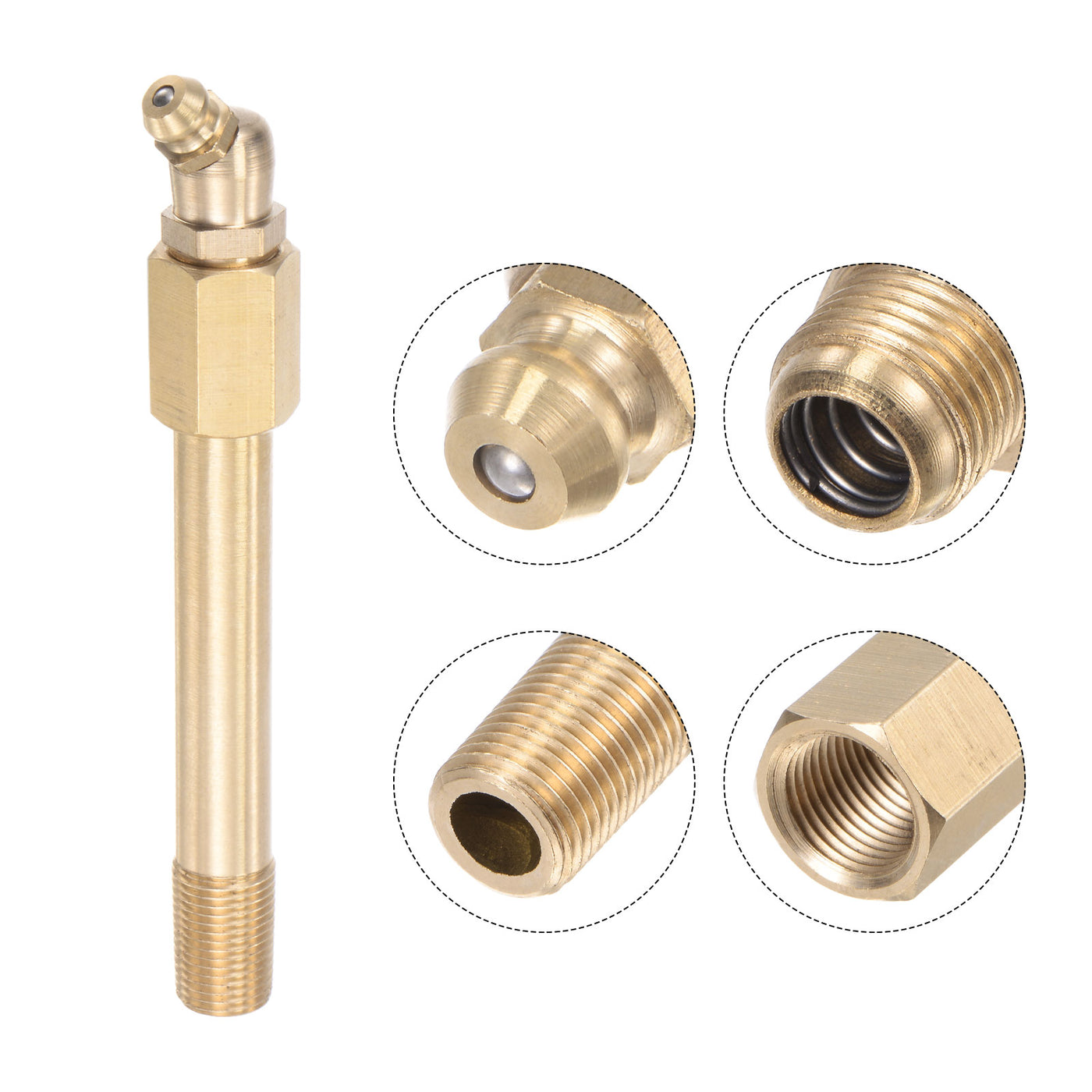 uxcell Uxcell Brass Straight Hydraulic Grease Fitting G1/8 Thread 90mm Length, 2Pcs