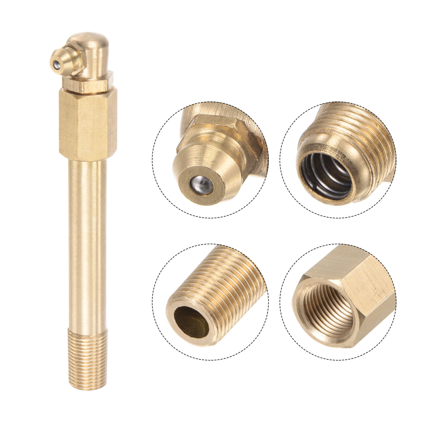 uxcell Uxcell Brass Straight Hydraulic Grease Fitting G1/8 Thread 85mm Length, 2Pcs