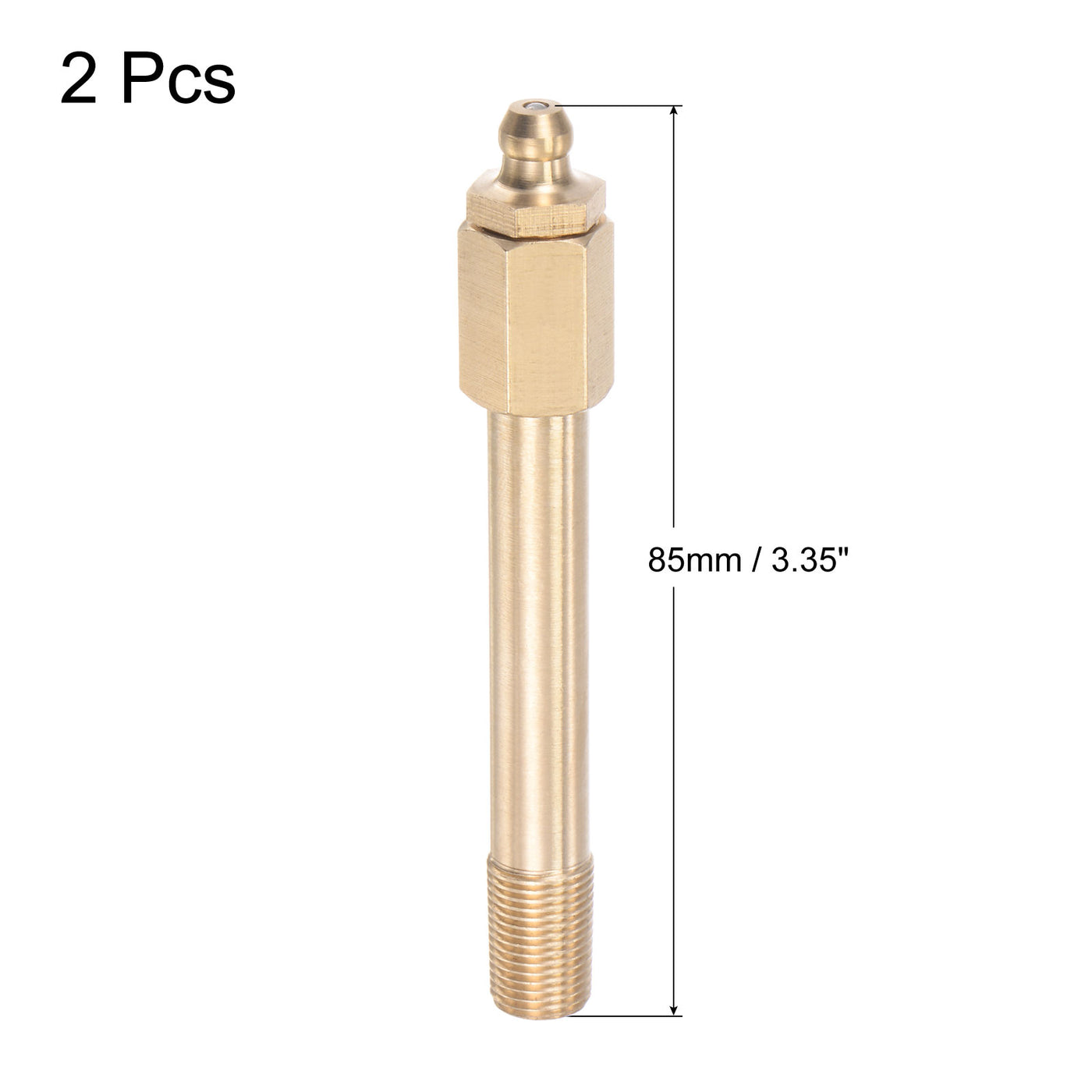 uxcell Uxcell Brass Straight Hydraulic Grease Fitting G1/8 Thread 80mm Length, 2Pcs