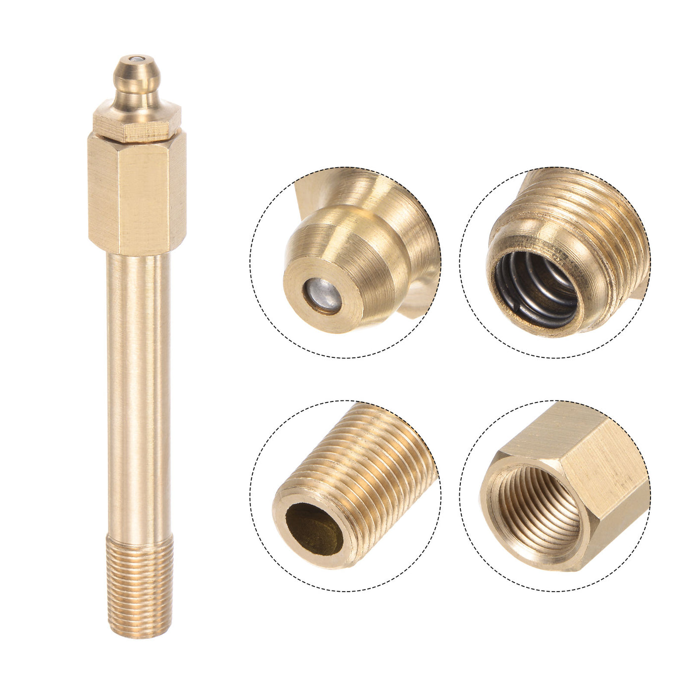 uxcell Uxcell Brass Straight Hydraulic Grease Fitting G1/8 Thread 80mm Length, 2Pcs