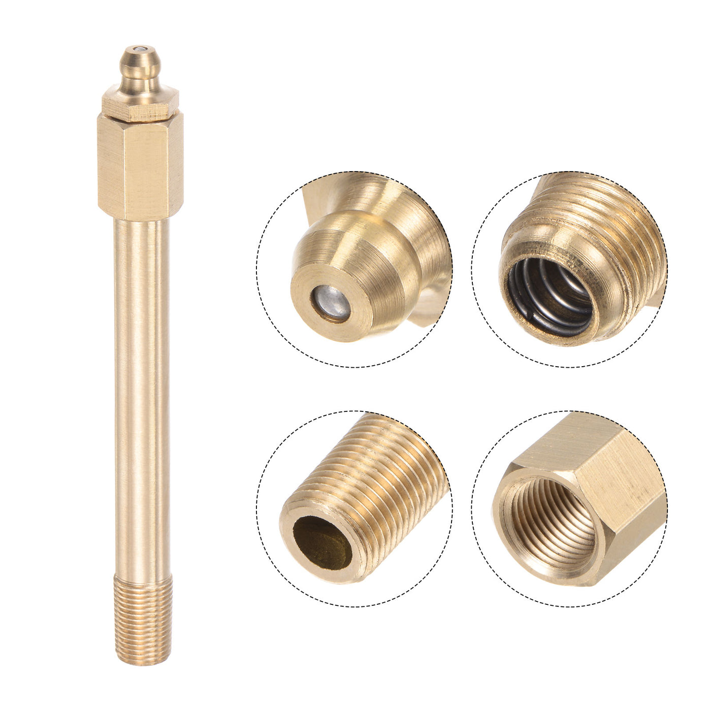 uxcell Uxcell Brass Straight Hydraulic Grease Fitting G1/8 Thread 110mm Length, 2Pcs