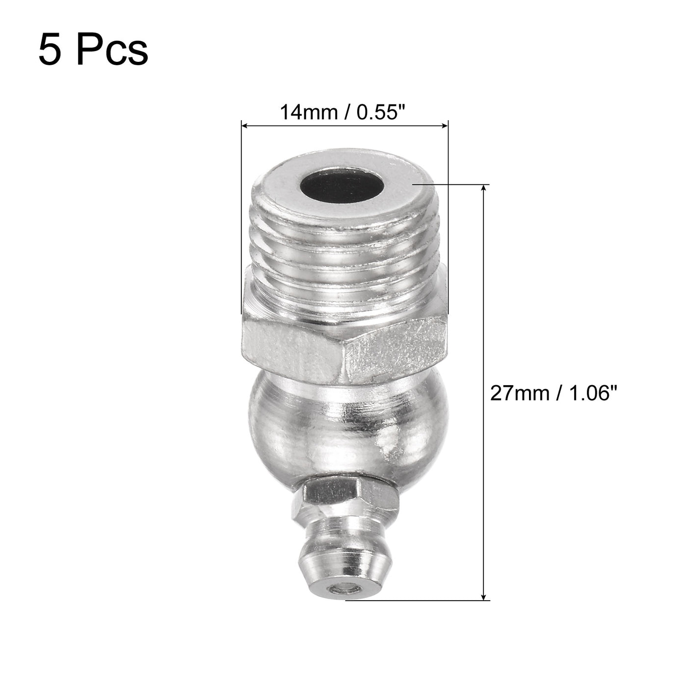 uxcell Uxcell Nickel-Plated Iron Straight Grease Fitting G1/4inch Thread 14mm Width, 5Pcs