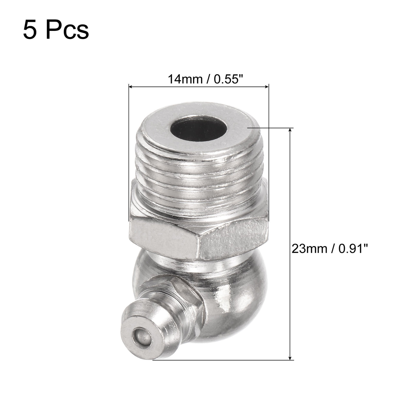 uxcell Uxcell Nickel-Plated Iron Straight Grease Fitting G1/4" Thread 14mm Width, 5Pcs