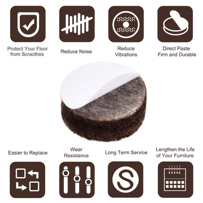 Harfington Uxcell Felt Furniture Pads 12mm Dia 5mm Thick Adhesive Floor Protectors, Brown 48Pcs