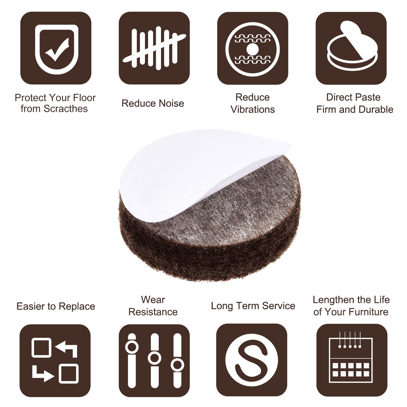 uxcell Uxcell Felt Furniture Pads 15mm Dia 5mm Thick Adhesive Floor Protectors, Brown 100Pcs