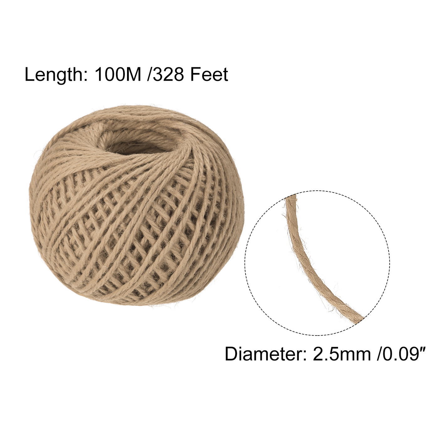 Harfington 328Ft 2.5mm Schnur Jute für Kunst Geschenkpackung Garten Hochzeit Dekor Braun