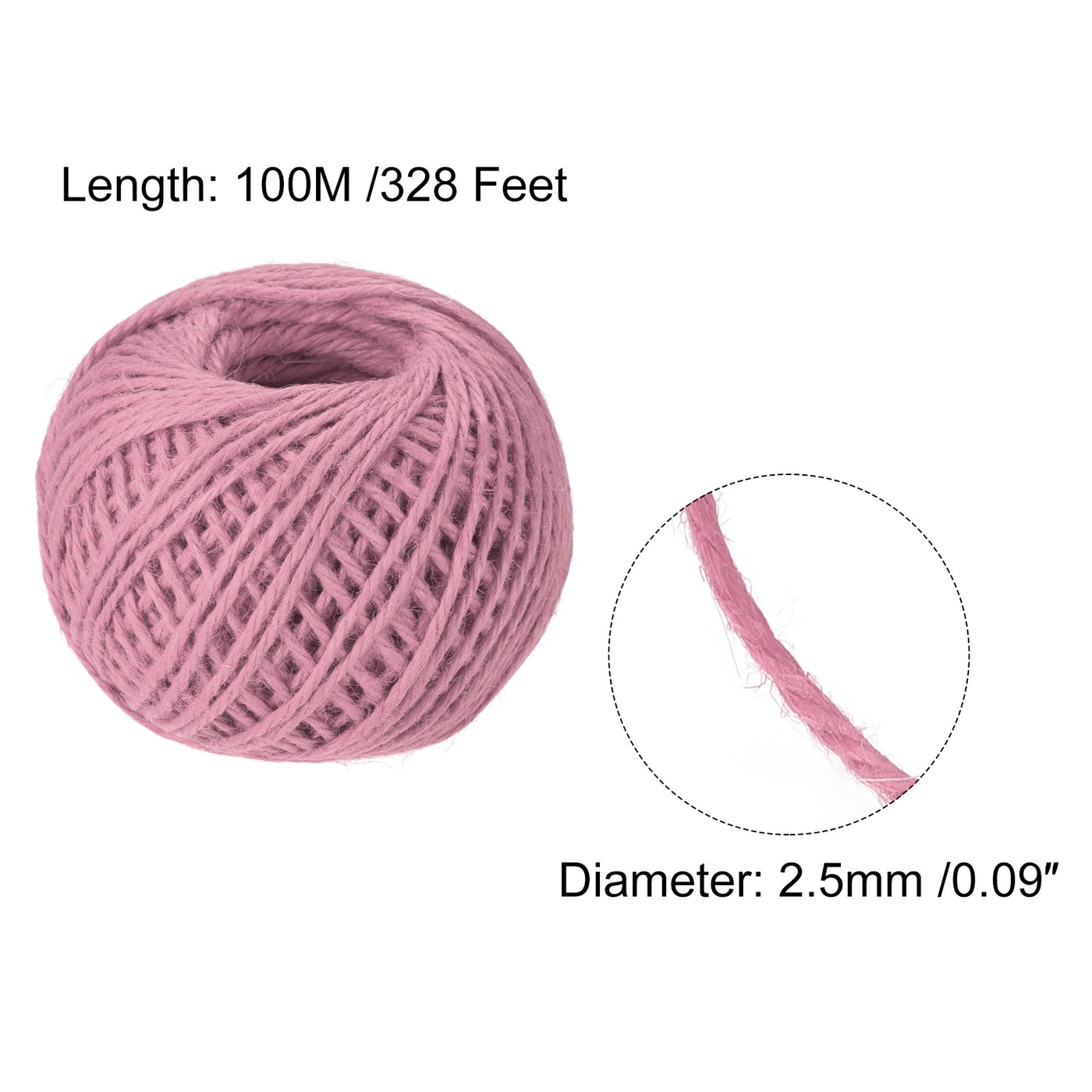 Harfington 328Ft 2.5mm Schnur Jute für Kunst Geschenkpackung Garten Hochzeit Dekor Rosa