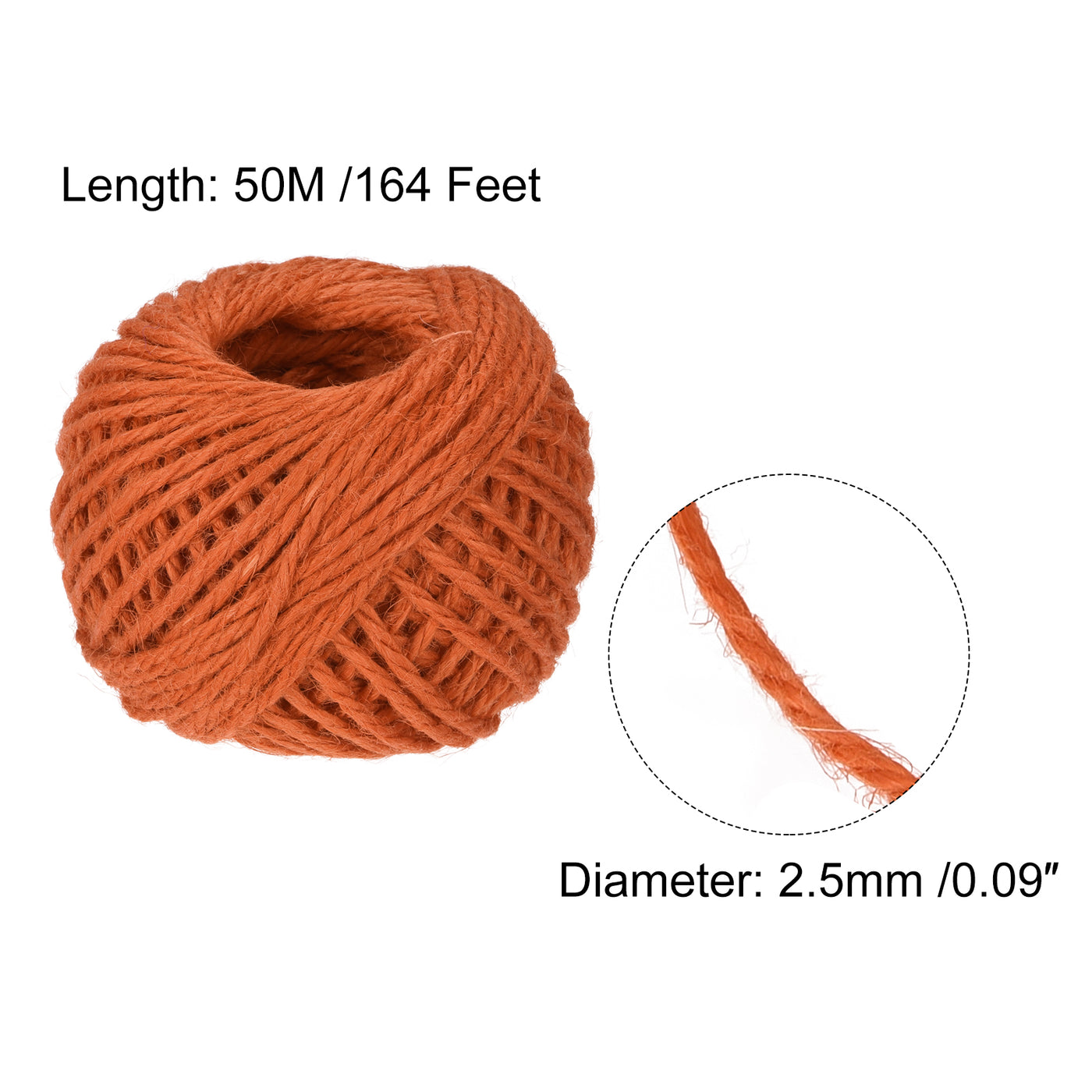 Harfington 164Ft 2.5mm Schnur Jute für Kunst Geschenkpackung Garten Hochzeit Dekor Orange