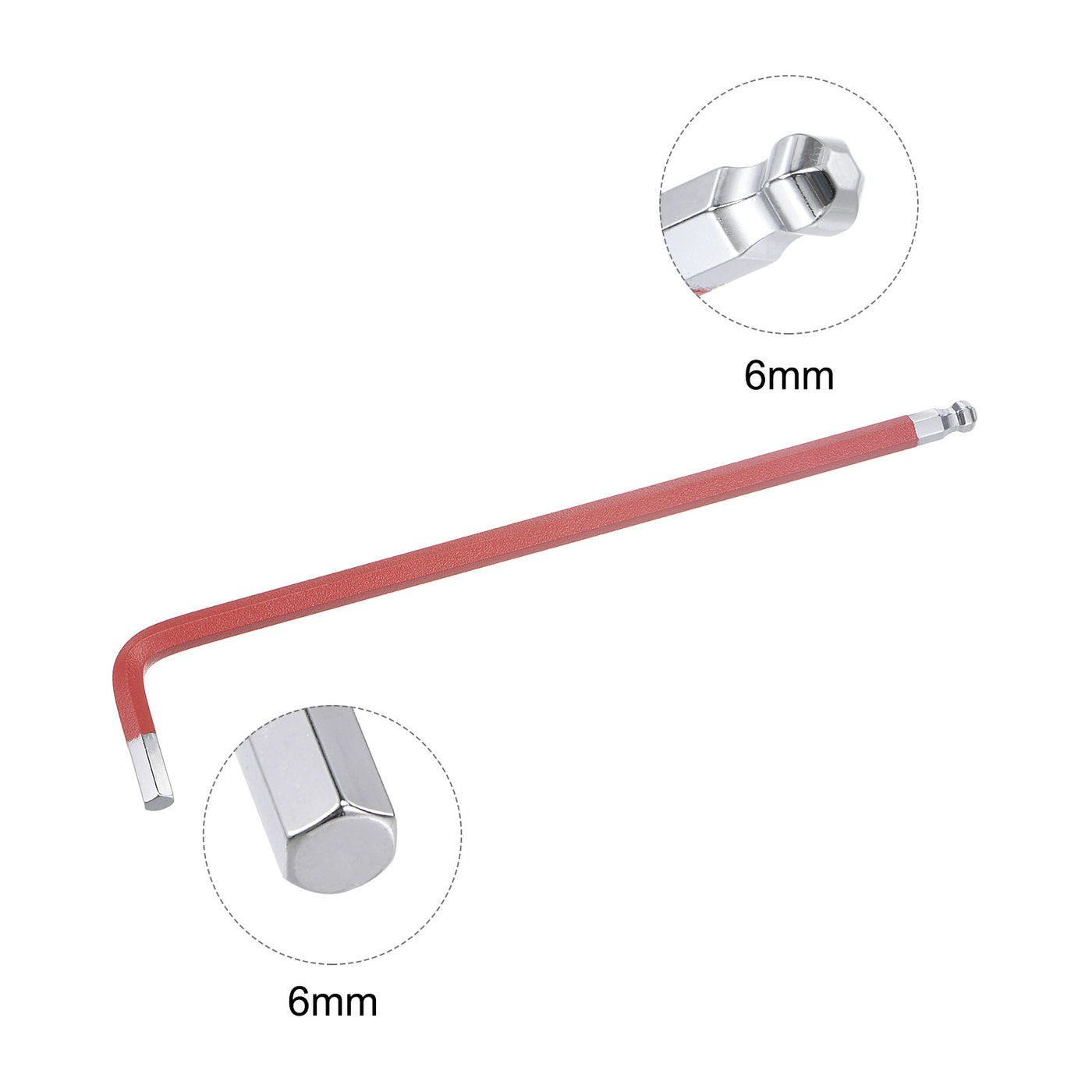 uxcell Uxcell Kugelkopf Sechskantschlüssel L Förmige Lange Arm S2 Stahl Reparaturwerkzeug rot 6mm