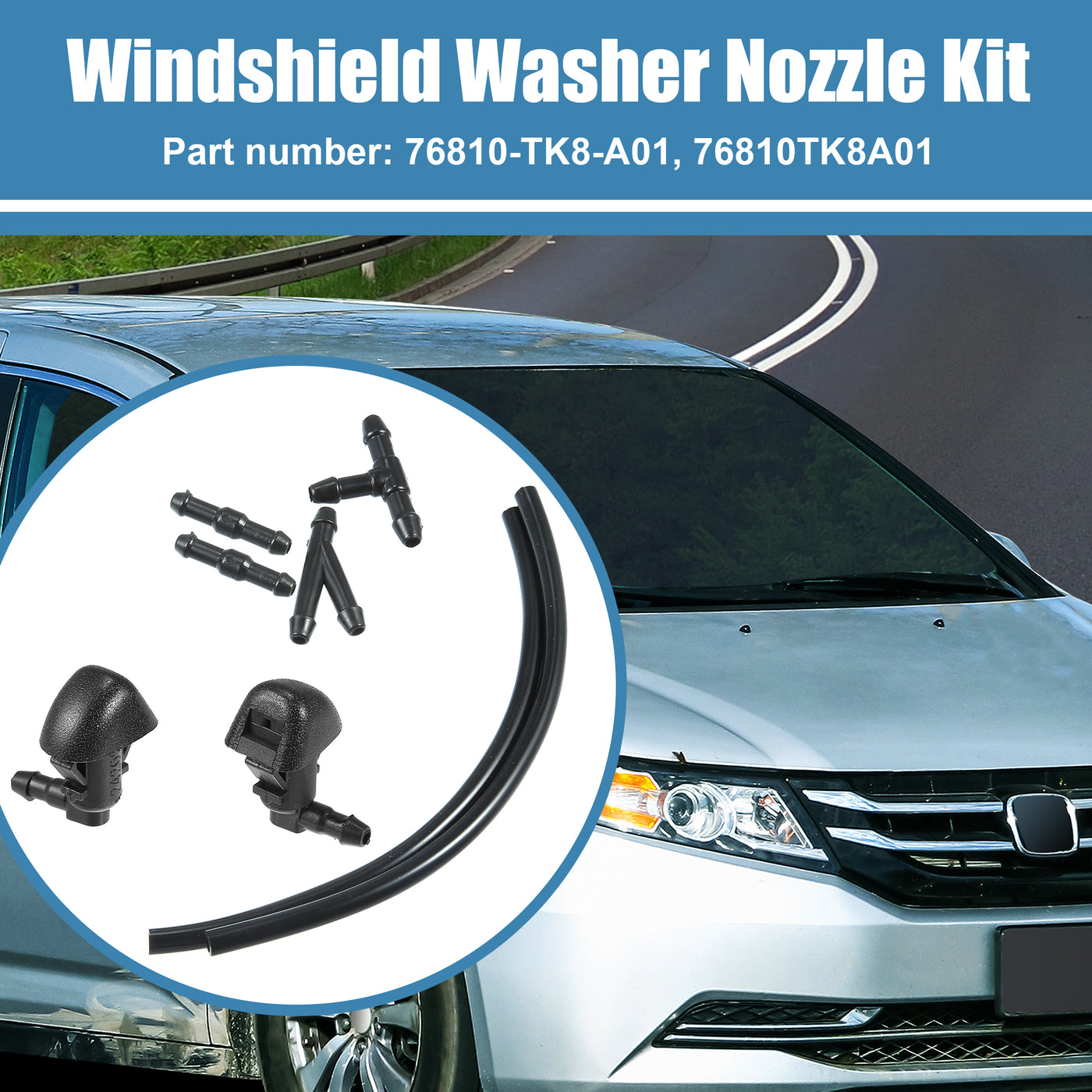 X AUTOHAUX 1 Set Windshield Washer Nozzles Set 76810-TK8-A01 Front Windshield Spray Nozzles Wiper Spray Washer Jet and Fluid Hose with Connectors for Honda Odyssey 2011-2017 Black