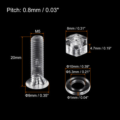 Harfington Uxcell 20 Sätze Kreuzschlitz Maschinenschrauben M5 x 20mm Kunststoff mit Muttern und Unterlegscheiben PC Flachkopf Maschinenschrauben Transparent