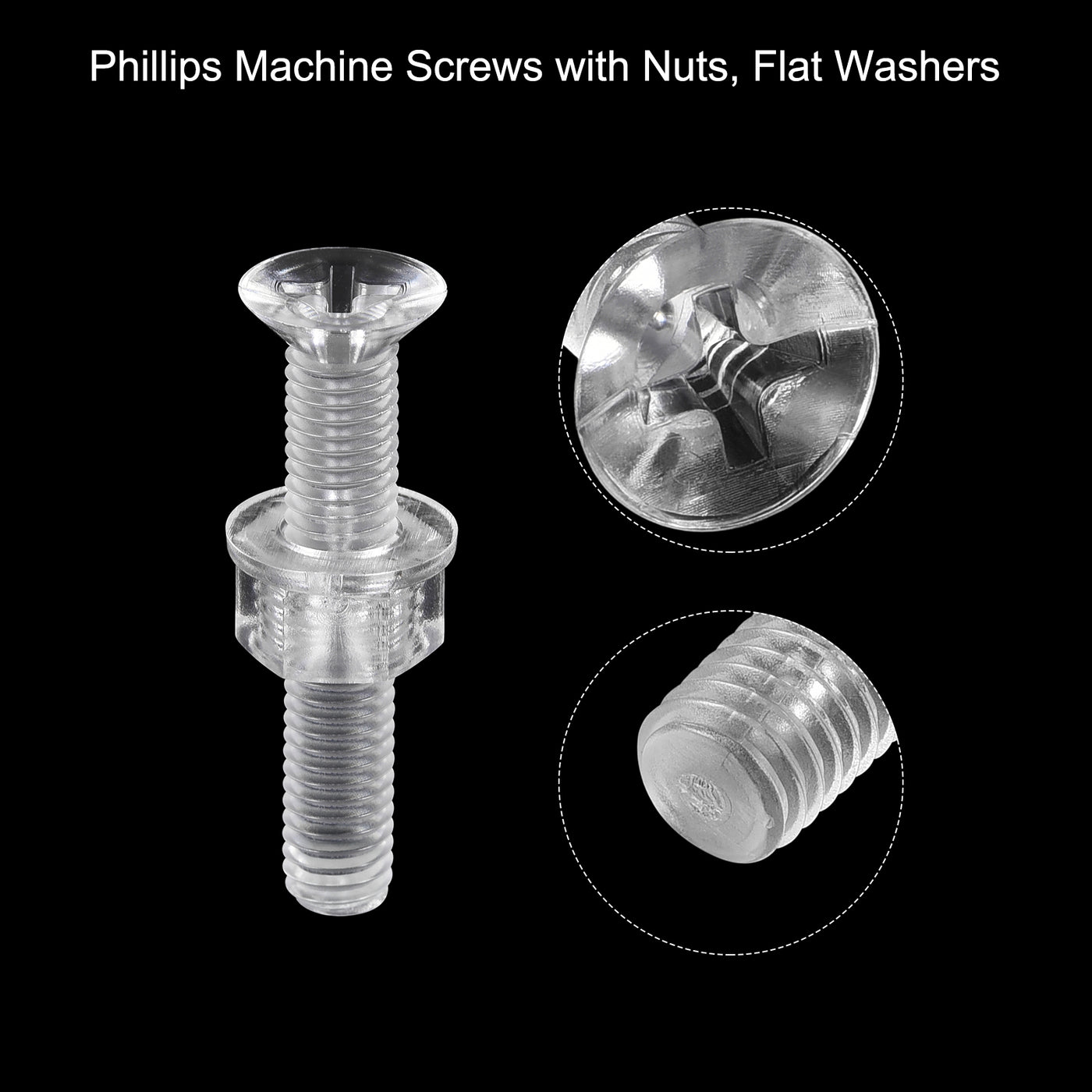 uxcell Uxcell M5 x 30mm Plastic Phillips Machine Screws with Nuts and Flat Washers, PC Flat Head Machine Bolts Transparent 20 Sets