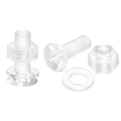 uxcell Uxcell M8 x 25mm Plastic Phillips Machine Screws with Nuts and Flat Washers, PC Flat Head Machine Bolts Transparent 20 Sets