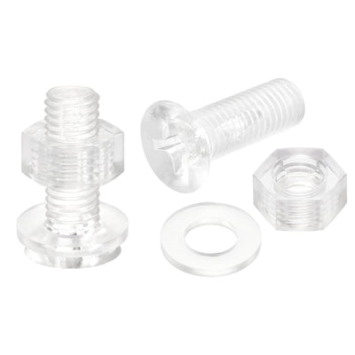 uxcell Uxcell M10 x 30mm Plastic Phillips Machine Screws with Nuts and Flat Washers, PC Flat Head Machine Bolts Transparent 20 Sets