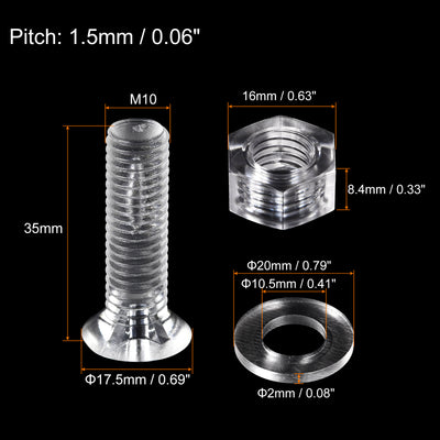 Harfington Uxcell 20 Sätze Kreuzschlitz Maschinenschrauben M10 x 35mm Kunststoff mit Muttern und Unterlegscheiben PC Flachkopf Maschinenschrauben Transparent