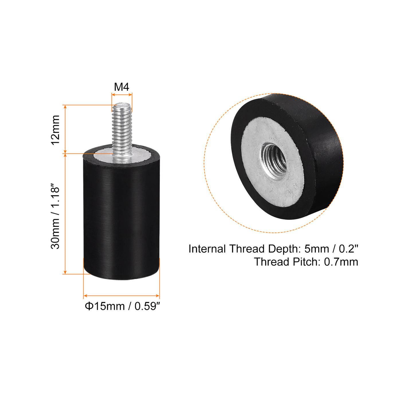 uxcell Uxcell 2 Stück Gummihalterungen M4 Stecker/Buchse Vibrationsisolator Stoßdämpfer D15mmxH30mm