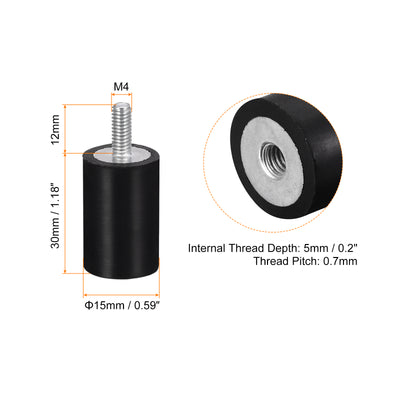 Harfington Uxcell 2 Stück Gummihalterungen M4 Stecker/Buchse Vibrationsisolator Stoßdämpfer D15mmxH30mm