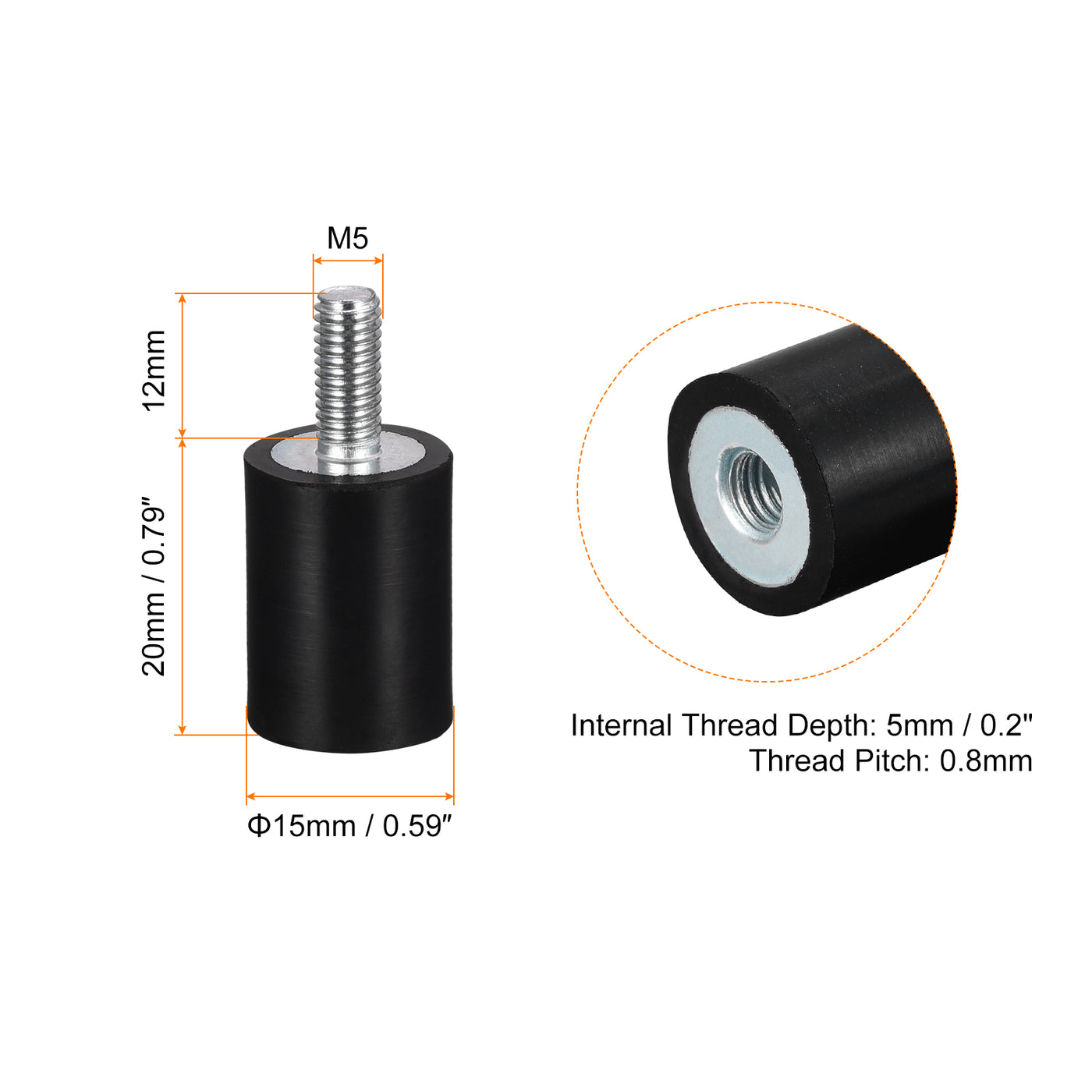 uxcell Uxcell 4 Stück Gummihalterungen M5x12mm Vibrationsisolator Stoßdämpfer D15mmxH20mm