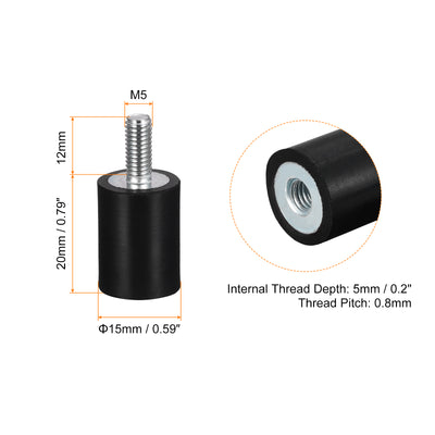 Harfington Uxcell 4 Stück Gummihalterungen M5x12mm Vibrationsisolator Stoßdämpfer D15mmxH20mm