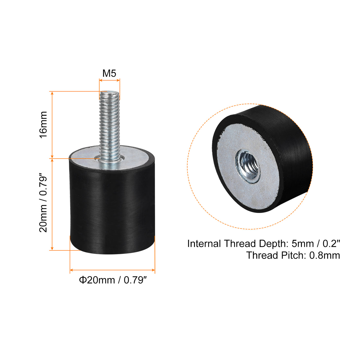 uxcell Uxcell 4 Stück Gummihalterungen M5 Stecker/Buchse Vibrationsisolator Stoßdämpfer D20mmxH20mm