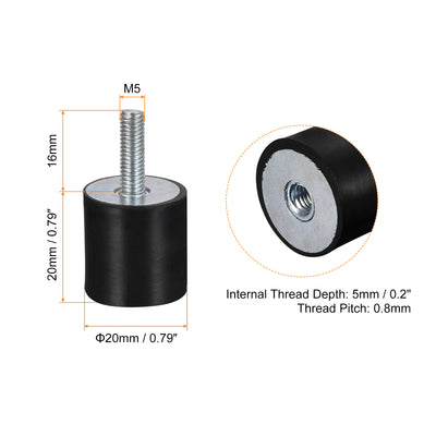 Harfington Uxcell 4 Stück Gummihalterungen M5 Stecker/Buchse Vibrationsisolator Stoßdämpfer D20mmxH20mm