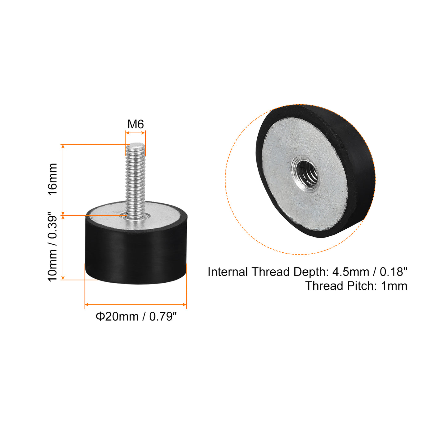 uxcell Uxcell 4 Stück Gummihalterungen M6 Stecker/Buchse Vibrationsisolator Stoßdämpfer D20mmxH10mm