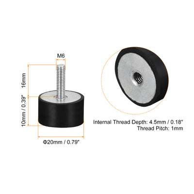 Harfington Uxcell 4 Stück Gummihalterungen M6 Stecker/Buchse Vibrationsisolator Stoßdämpfer D20mmxH10mm