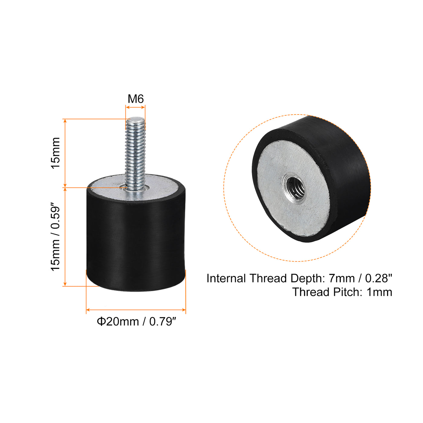 uxcell Uxcell Rubber Mounts 4pcs M6x15mm Male/Female Vibration Isolator Shock Absorber D20mmxH15mm