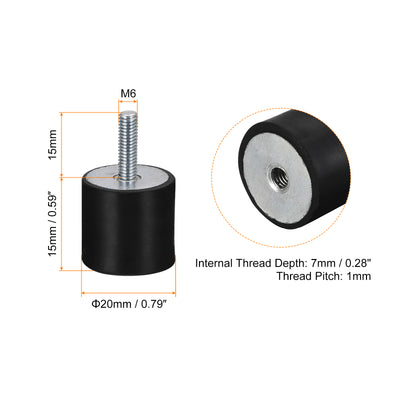 Harfington Uxcell Rubber Mounts 4pcs M6x15mm Male/Female Vibration Isolator Shock Absorber D20mmxH15mm