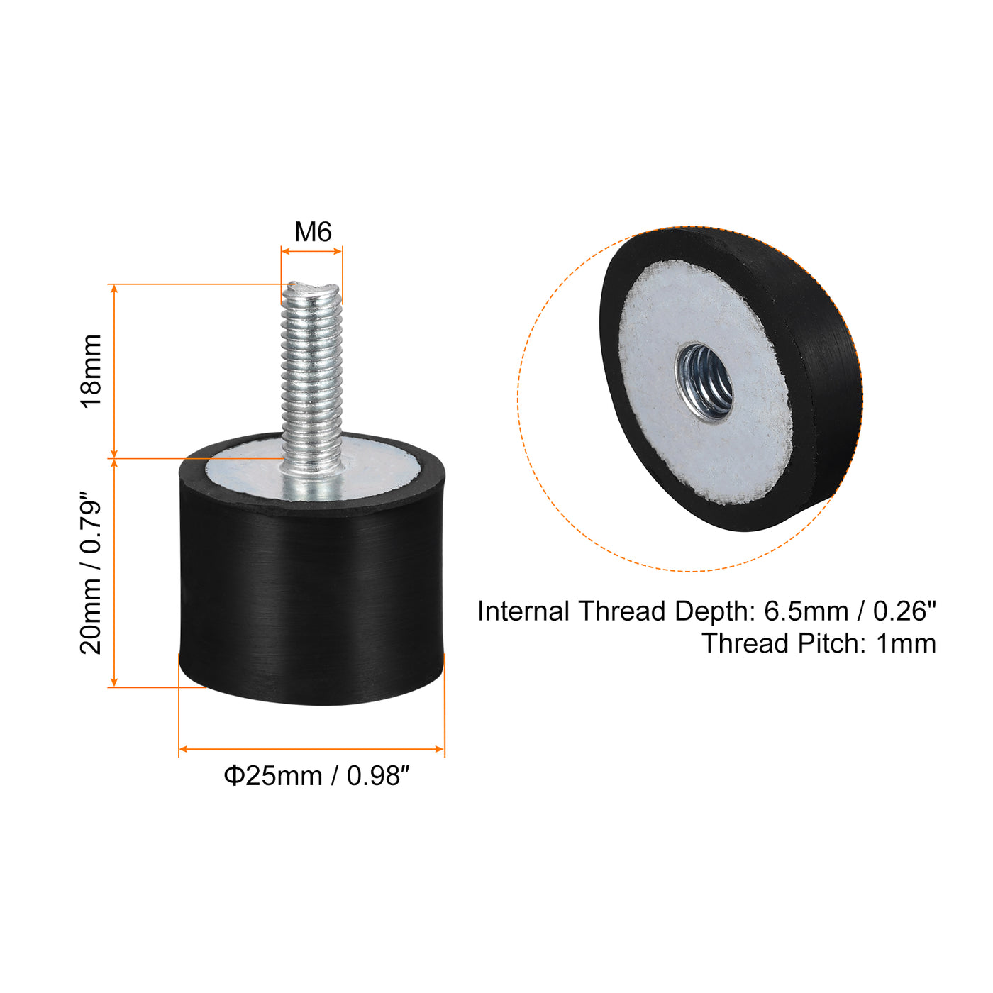 uxcell Uxcell 8 Stück Gummihalterungen M6 Stecker/Buchse Vibrationsisolator Stoßdämpfer D25mmxH20mm