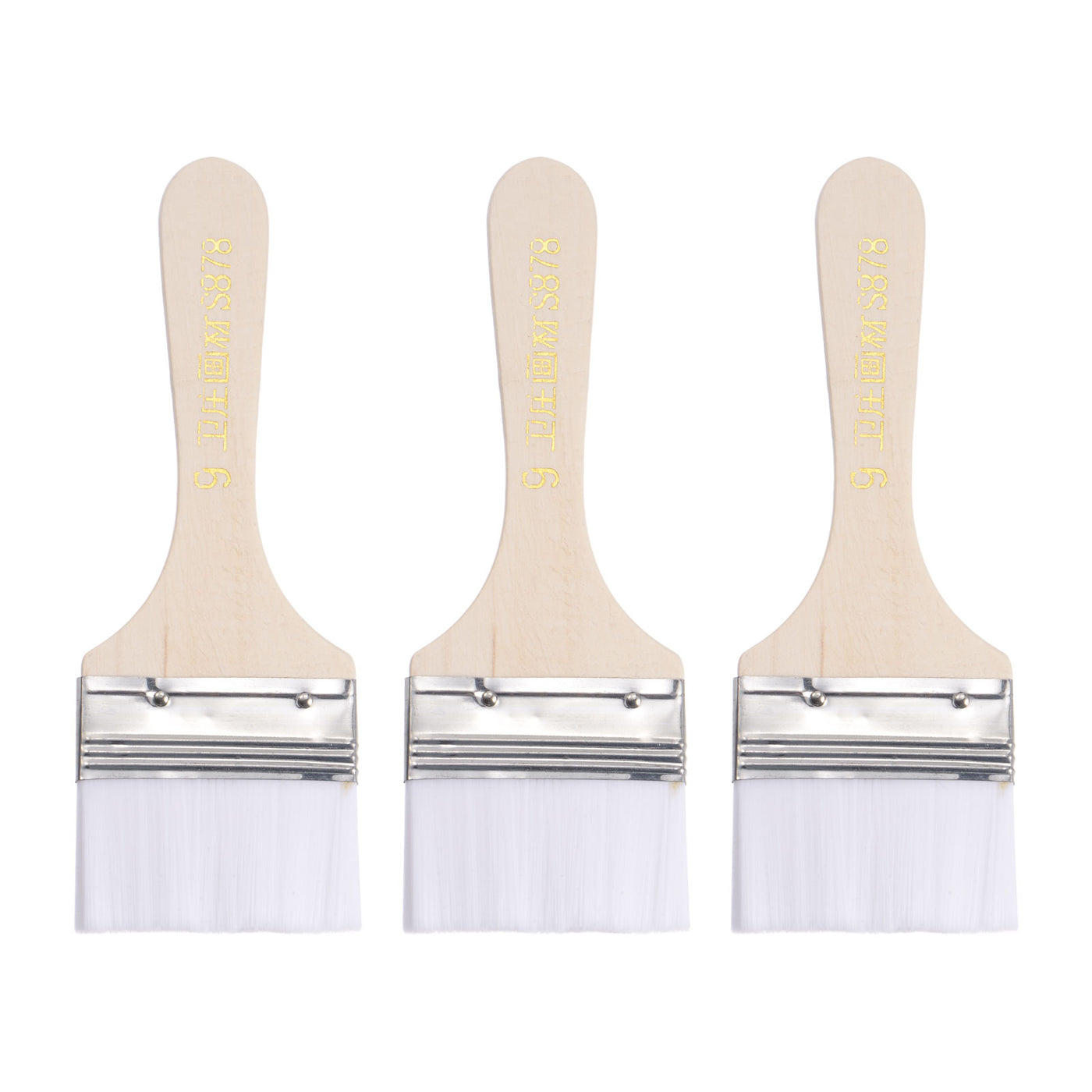 uxcell Uxcell 2.2" Width Small Paint Brush Nylon Bristle with Wood Handle Tool, White 3Pcs