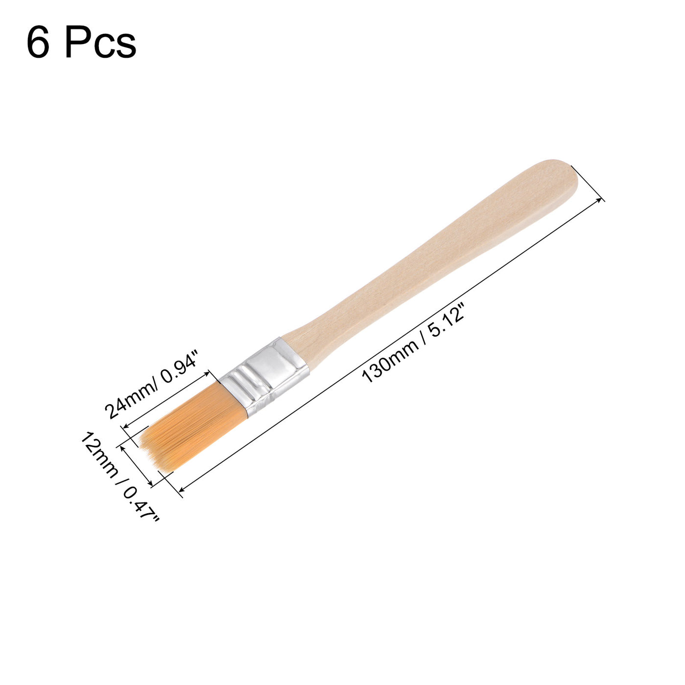 uxcell Uxcell 0.5" Width Small Paint Brush Nylon Bristle with Wood Handle Painting Tool 6Pcs