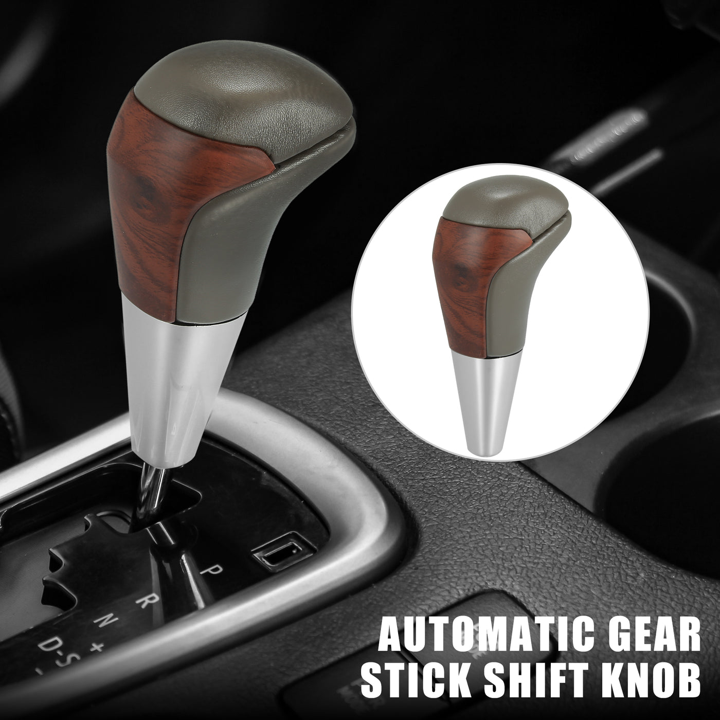 X AUTOHAUX Car Auto Automatic Gear Stick Shift Knob for Toyota Land Cruiser 4Runner 2003-2021 for Tundra for Lexus LX Gray Faux Leather Wood Pattern