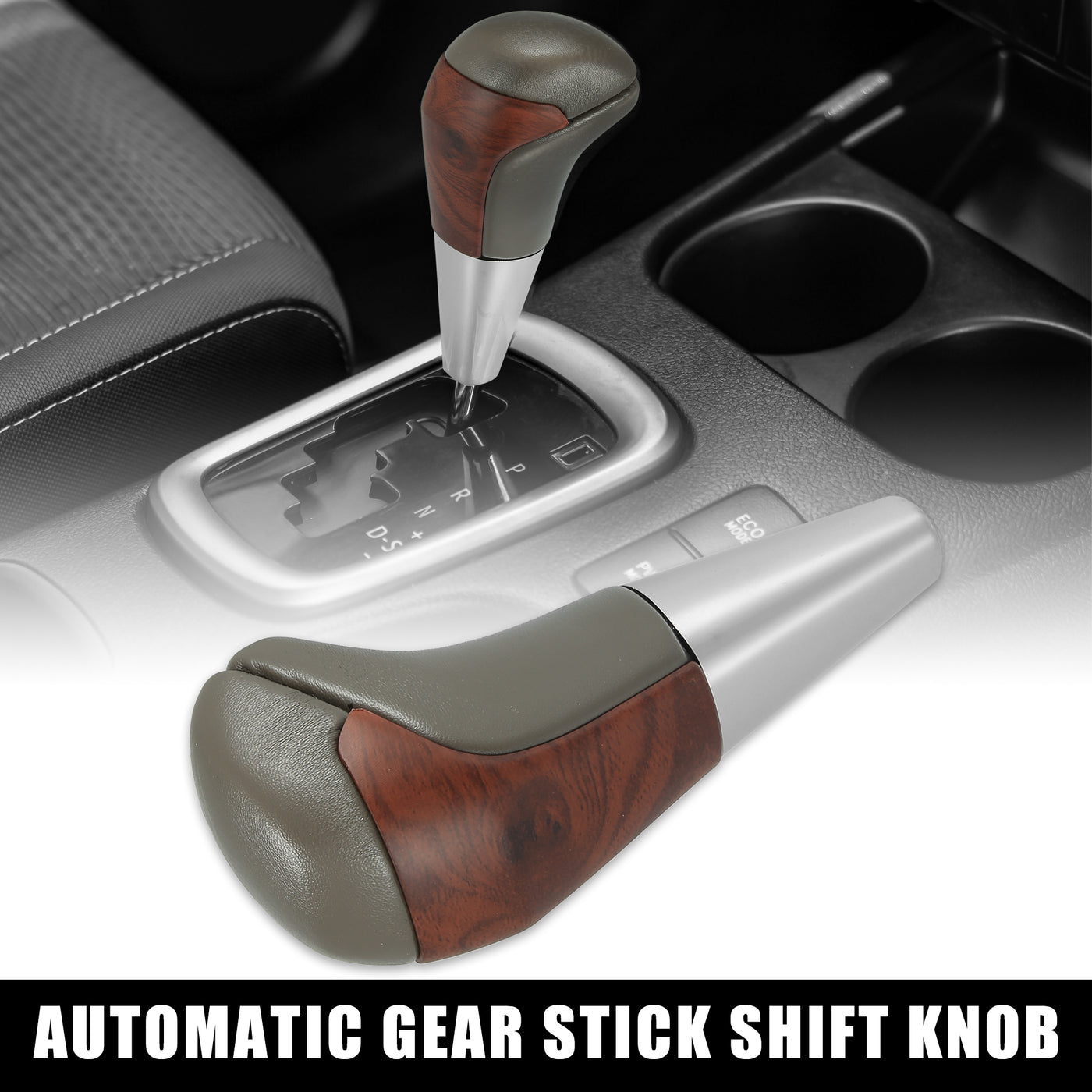 X AUTOHAUX Car Auto Automatic Gear Stick Shift Knob for Toyota Land Cruiser 4Runner 2003-2021 for Tundra for Lexus LX Gray Faux Leather Wood Pattern