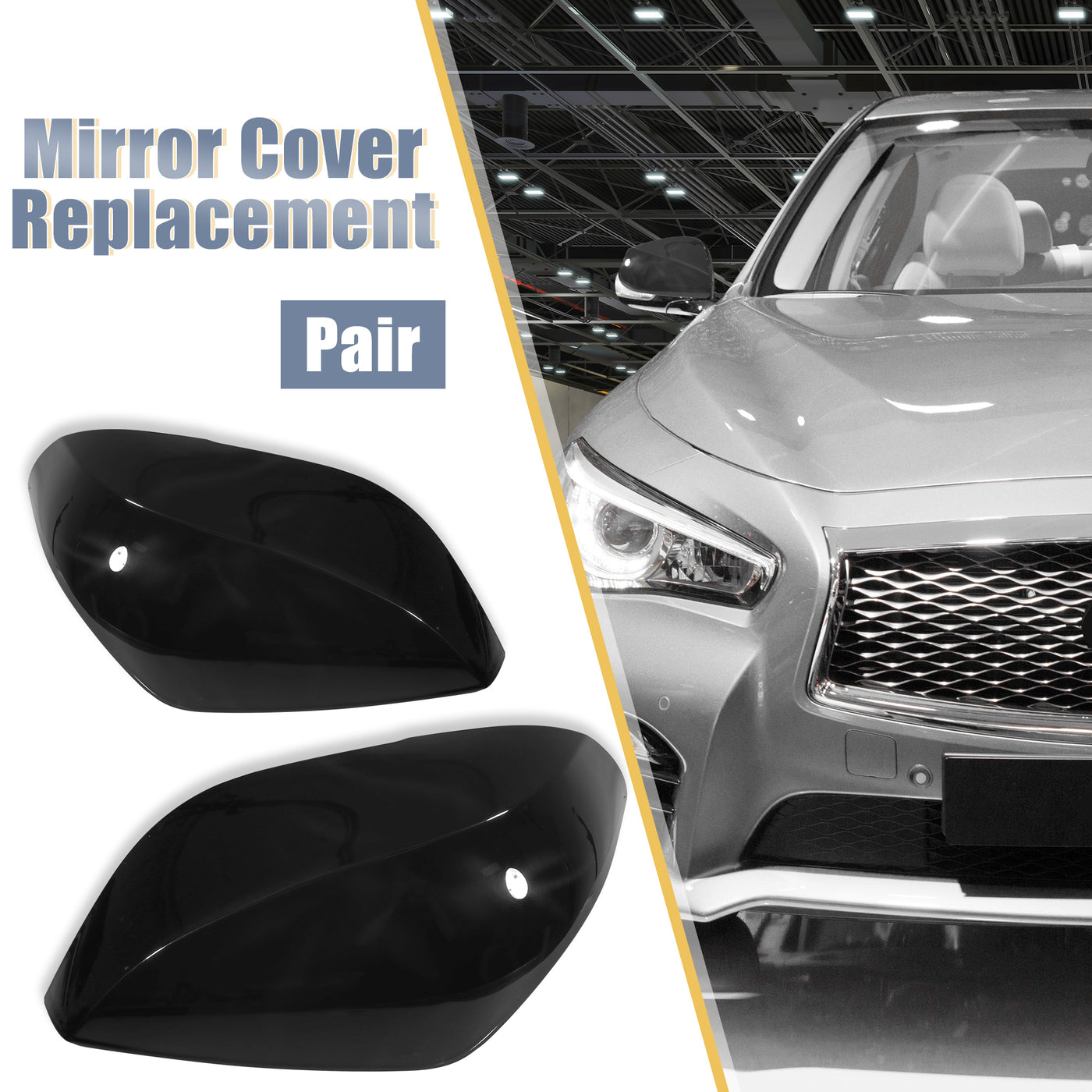 X AUTOHAUX Pair Car Exterior Rear View Mirror Covers Cap Replacement for Infiniti Q50 Q60 Q70 QX30 2014-2021 Gloss Black