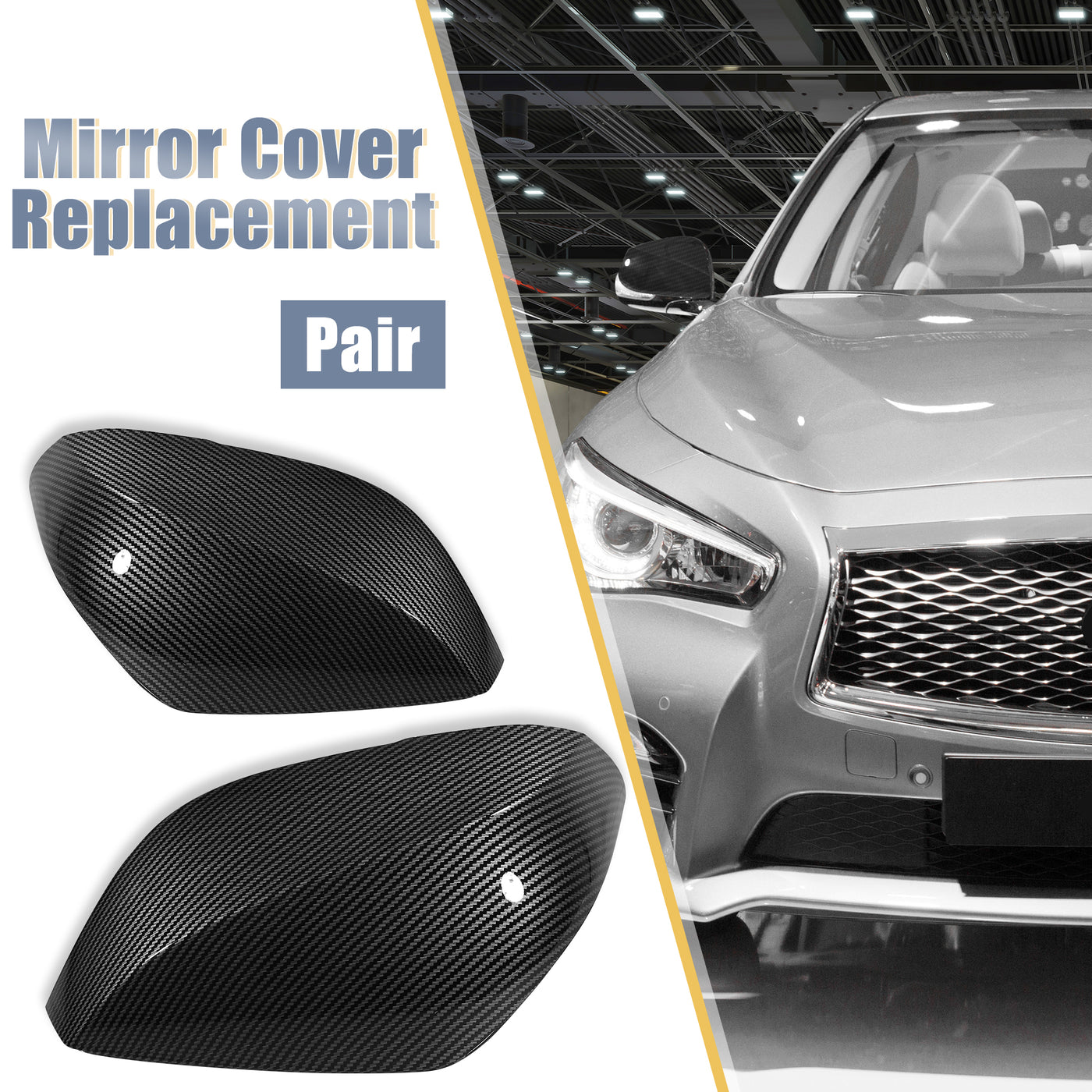 X AUTOHAUX Pair Car Exterior Rear View Mirror Covers Cap Replacement for Infiniti Q50 Q60 Q70 QX30 2014-2021 Carbon Fiber Pattern