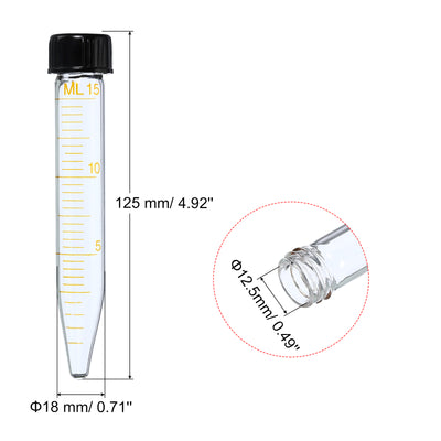 Harfington 15mL 125mm Length Glass Test Tube, 1 Pack Round Bottom Screw Cap for Chemical Laboratory, Transparent